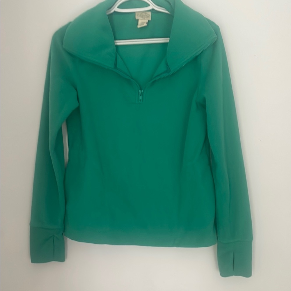 Green Fitted Zippered Polo V-Neck Sweater